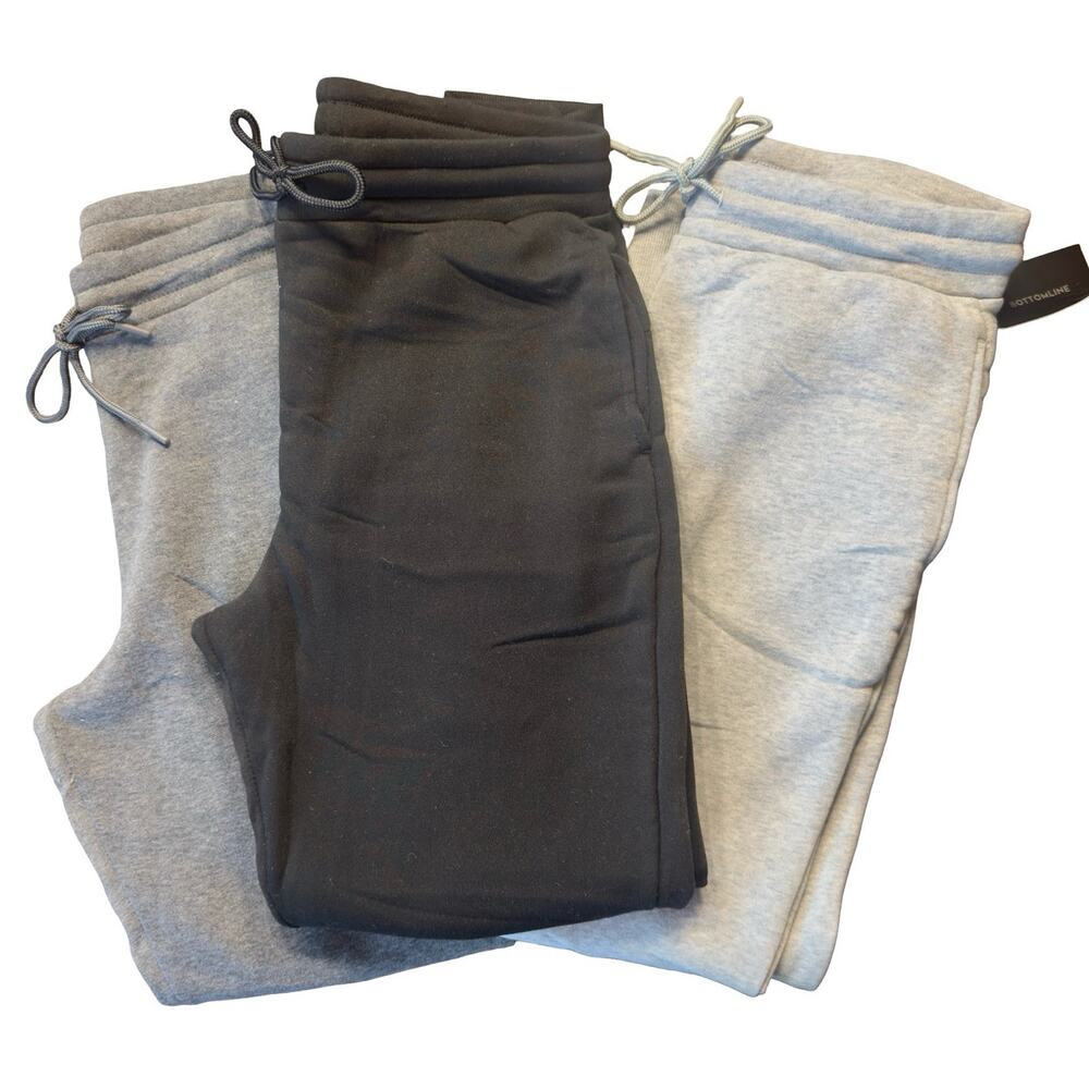 BottomLine Women's Fleece Jogger Sweatpants 3 Pack Gray Black Gray XXL NWT